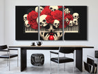 Gothic Piano Wall Art Skull and Roses Canvas Print Dark Floral Skull Art Modern Music Studio Decor Macabre Home Decor Music Lover Gift