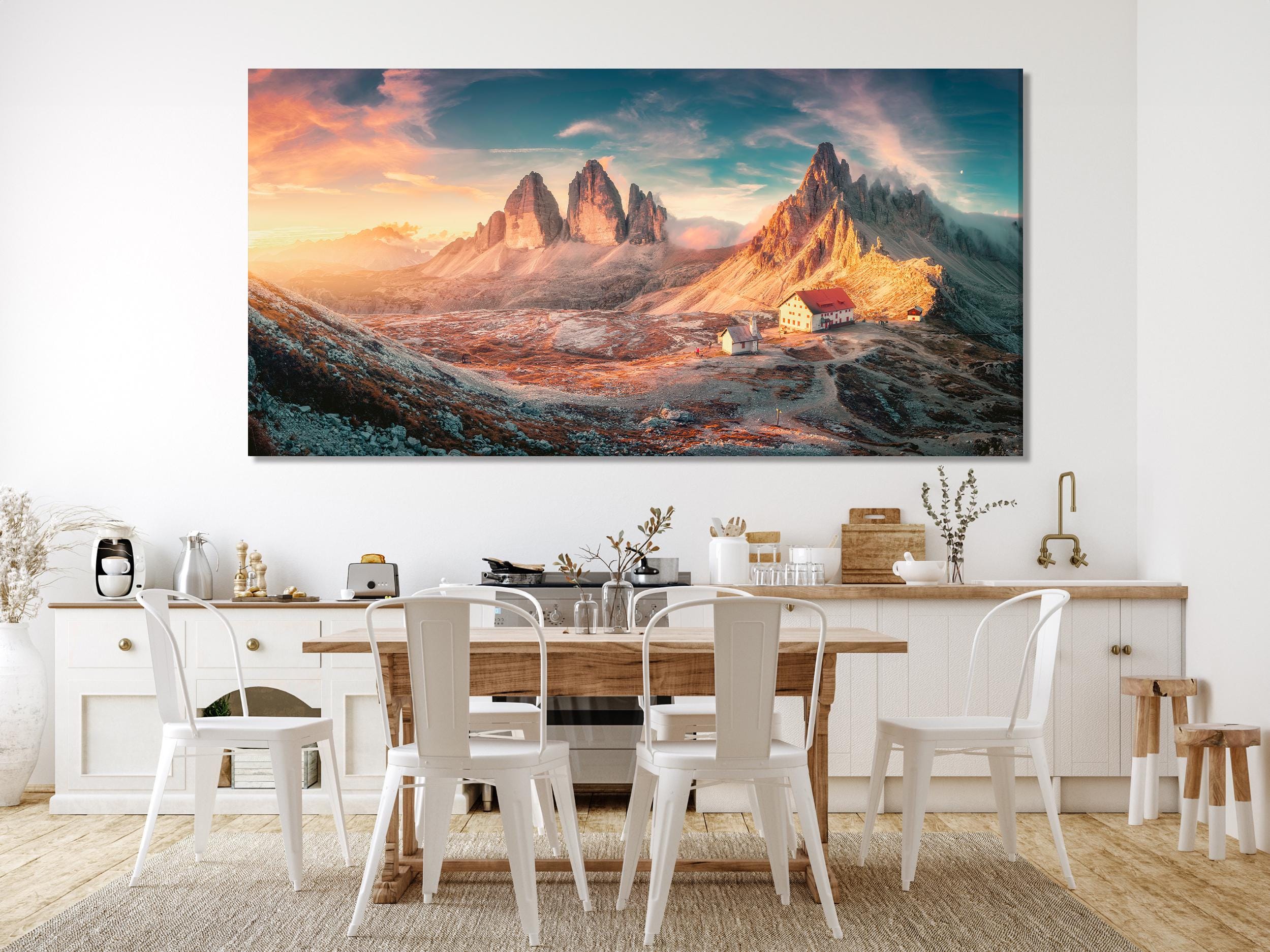 Dolomites Landscape Wall Art - Tre Cime di Lavaredo Canvas Print, XXL Mountain Sunset Artwork, Italian Alps Decor, Alpine Nature Scene Print