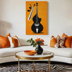 Double Bass Print - Gift for Musician, Jazz Music Wall Art, Mid Century Art, Music Room Decor, Retro Bassist Poster, Orange & Black Wall Art