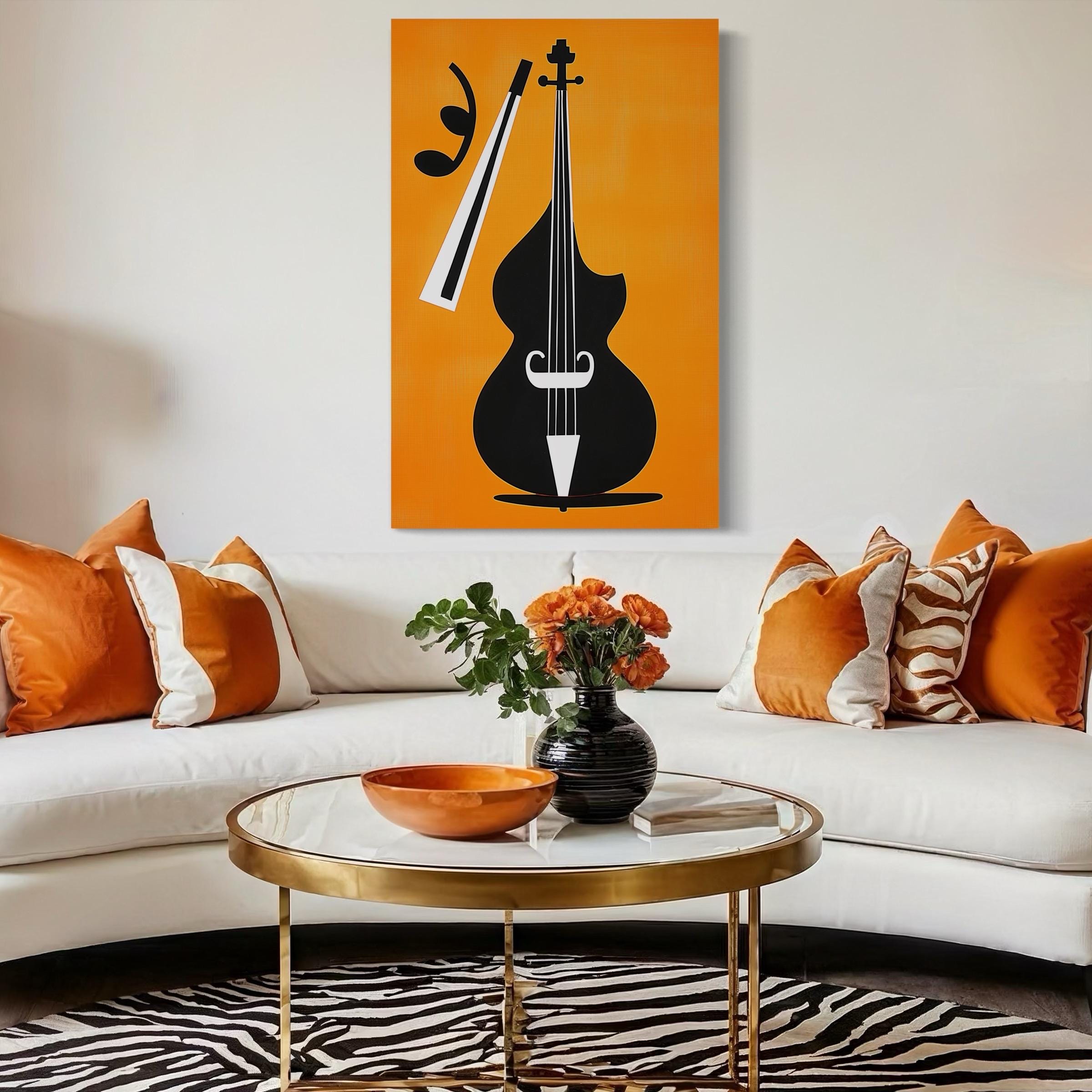 Double Bass Print - Gift for Musician, Jazz Music Wall Art, Mid Century Art, Music Room Decor, Retro Bassist Poster, Orange & Black Wall Art