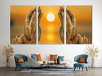Buddha Hand Wall Art – Zen Sunset Canvas Print, Warm Tone Spa Wall Art, Large Meditative Wall Decor for Yoga Studio or Zen-Inspired Spaces