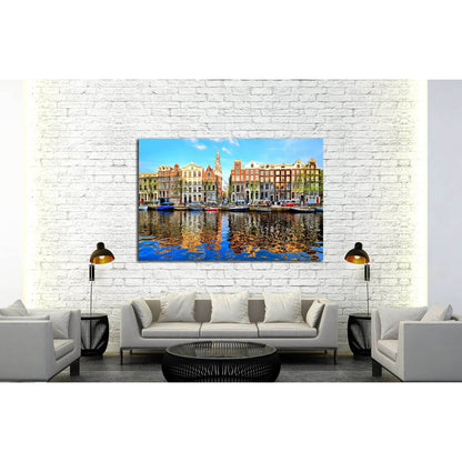 Canal houses of Amsterdam at dusk with vibrant reflections, Netherlands №2167 Ready to Hang Canvas PrintCanvas art arrives ready to hang, with hanging accessories included and no additional framing required. Every canvas print is hand-crafted, made on-dem