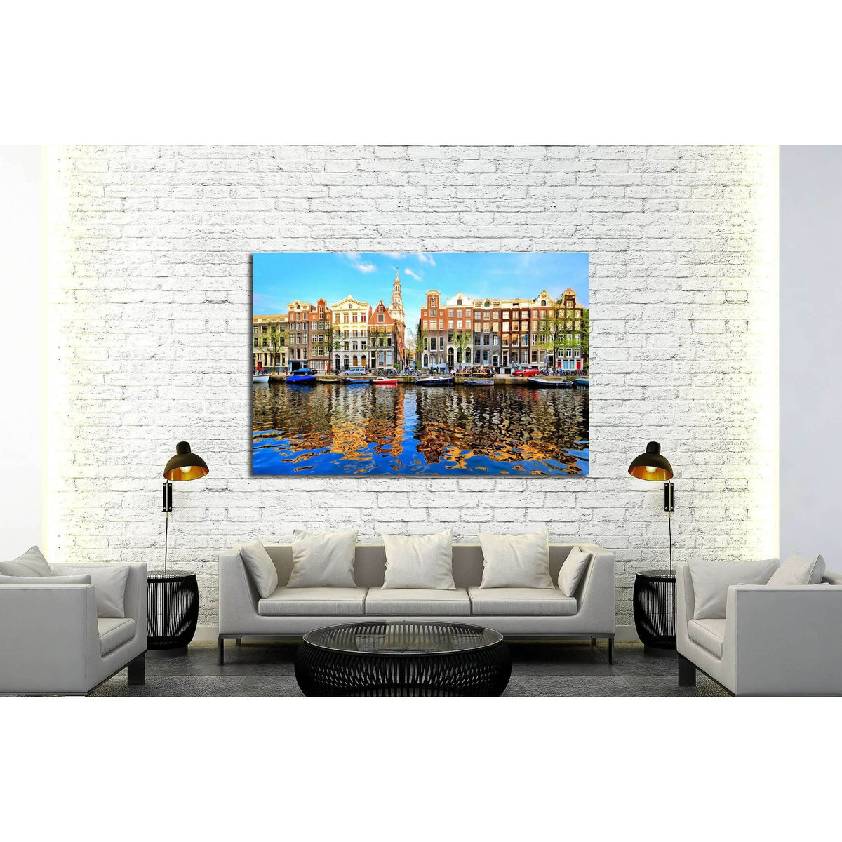 Canal houses of Amsterdam at dusk with vibrant reflections, Netherlands №2167 Ready to Hang Canvas PrintCanvas art arrives ready to hang, with hanging accessories included and no additional framing required. Every canvas print is hand-crafted, made on-dem