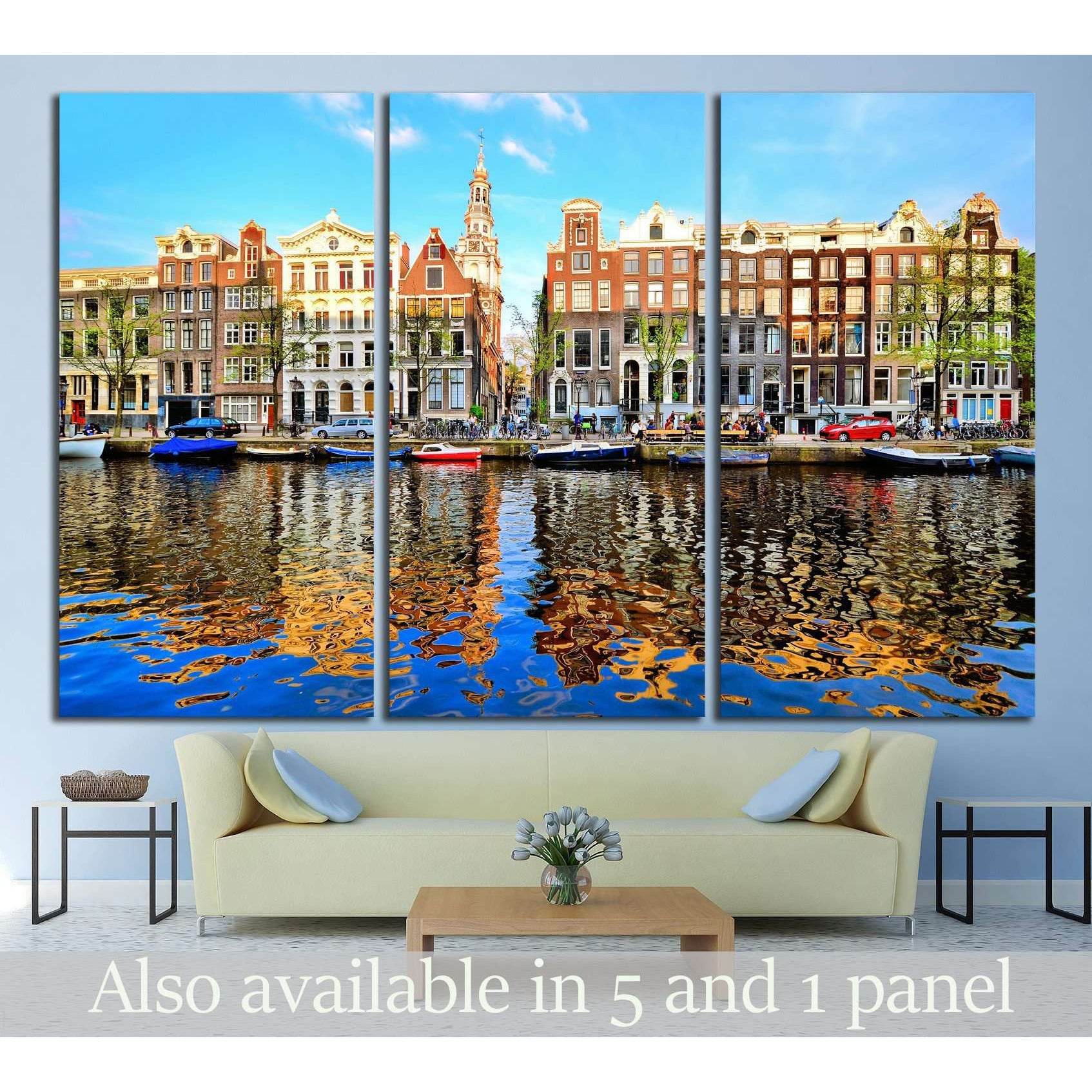 Canal houses of Amsterdam at dusk with vibrant reflections, Netherlands №2167 Ready to Hang Canvas PrintCanvas art arrives ready to hang, with hanging accessories included and no additional framing required. Every canvas print is hand-crafted, made on-dem