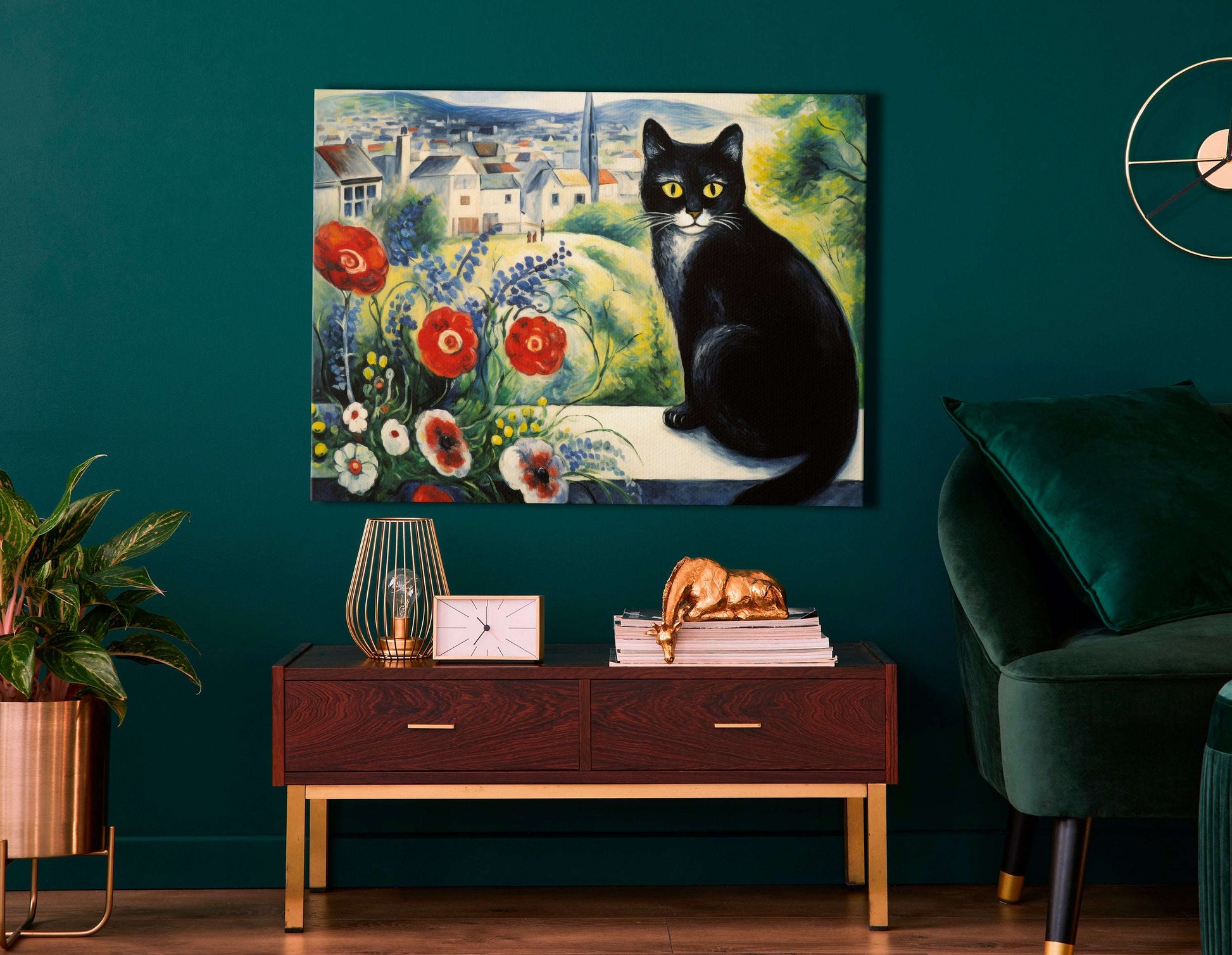 Cat Overlooking Poppy Garden - Canvas Print - Artoholica Ready to Hang Canvas Print