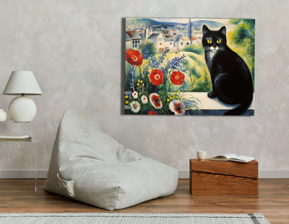 Cat Overlooking Poppy Garden - Canvas Print - Artoholica Ready to Hang Canvas Print