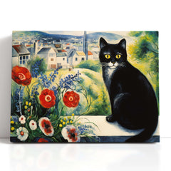 Cat Overlooking Poppy Garden - Canvas Print - Artoholica Ready to Hang Canvas Print