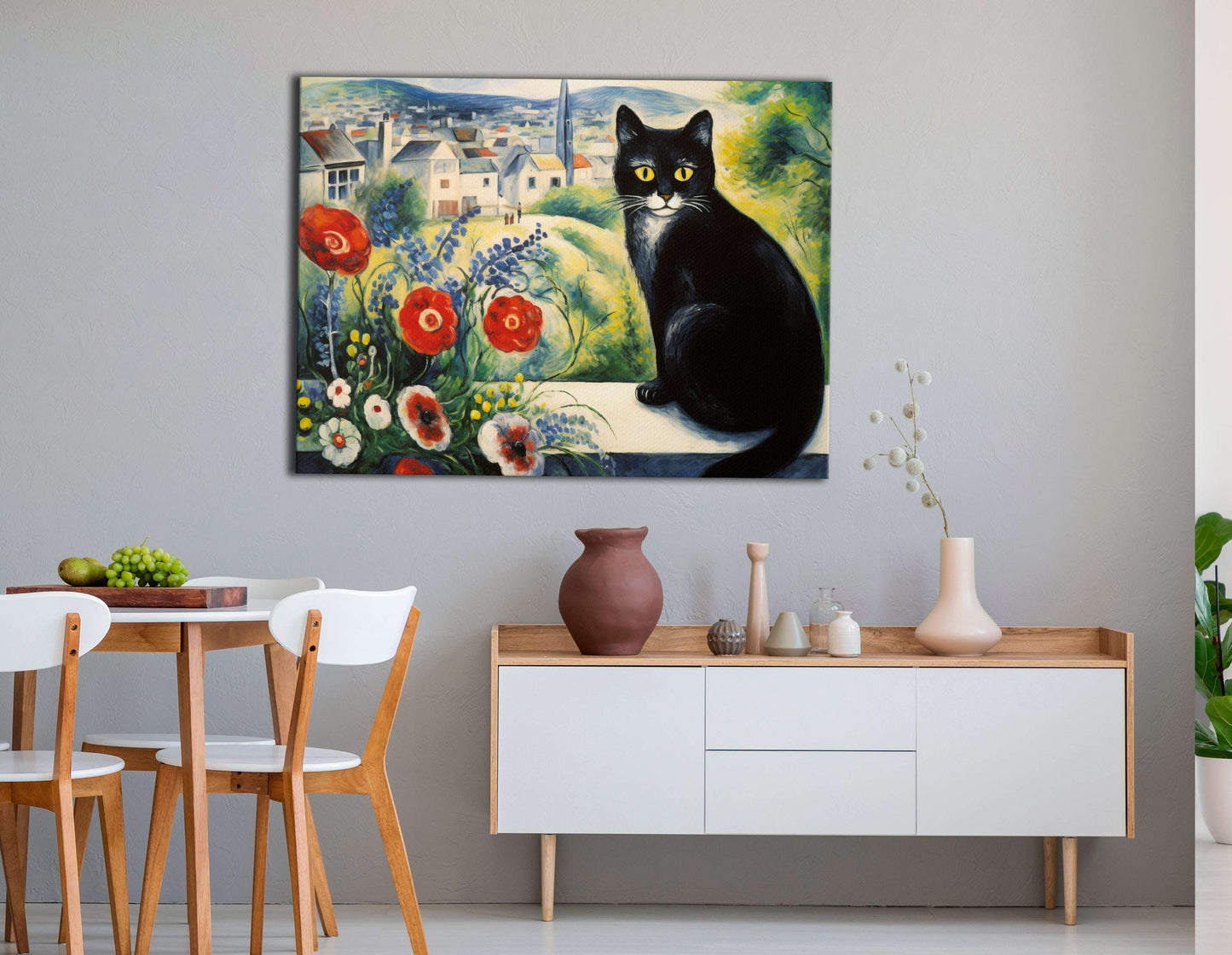 Cat Overlooking Poppy Garden - Canvas Print - Artoholica Ready to Hang Canvas Print