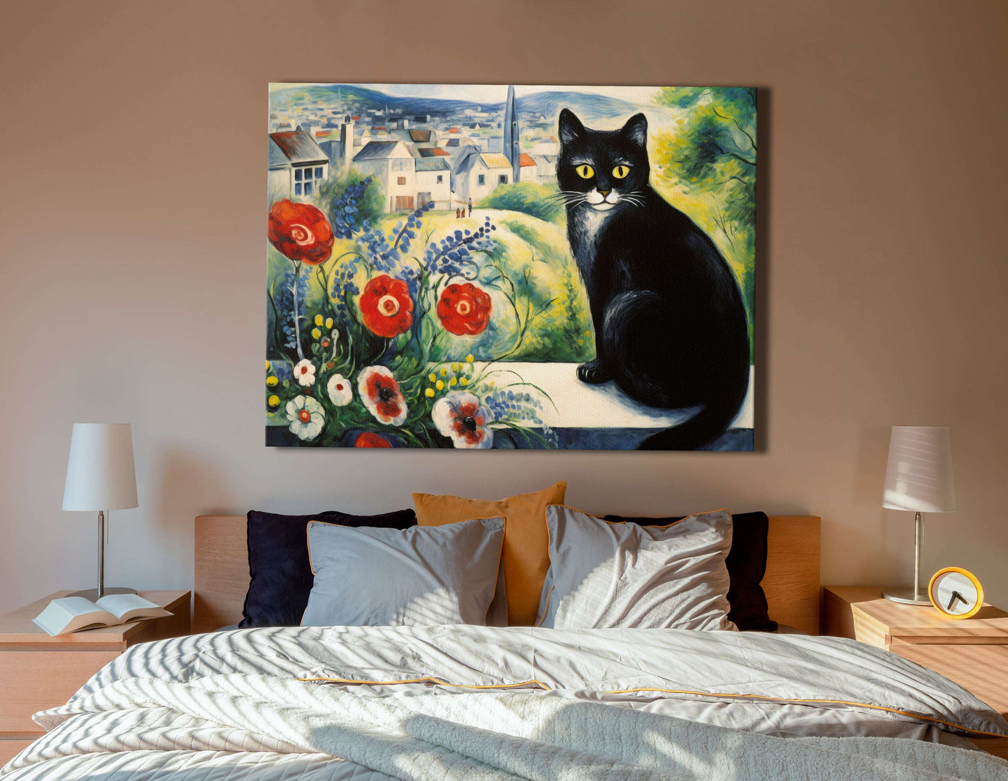 Cat Overlooking Poppy Garden - Canvas Print - Artoholica Ready to Hang Canvas Print