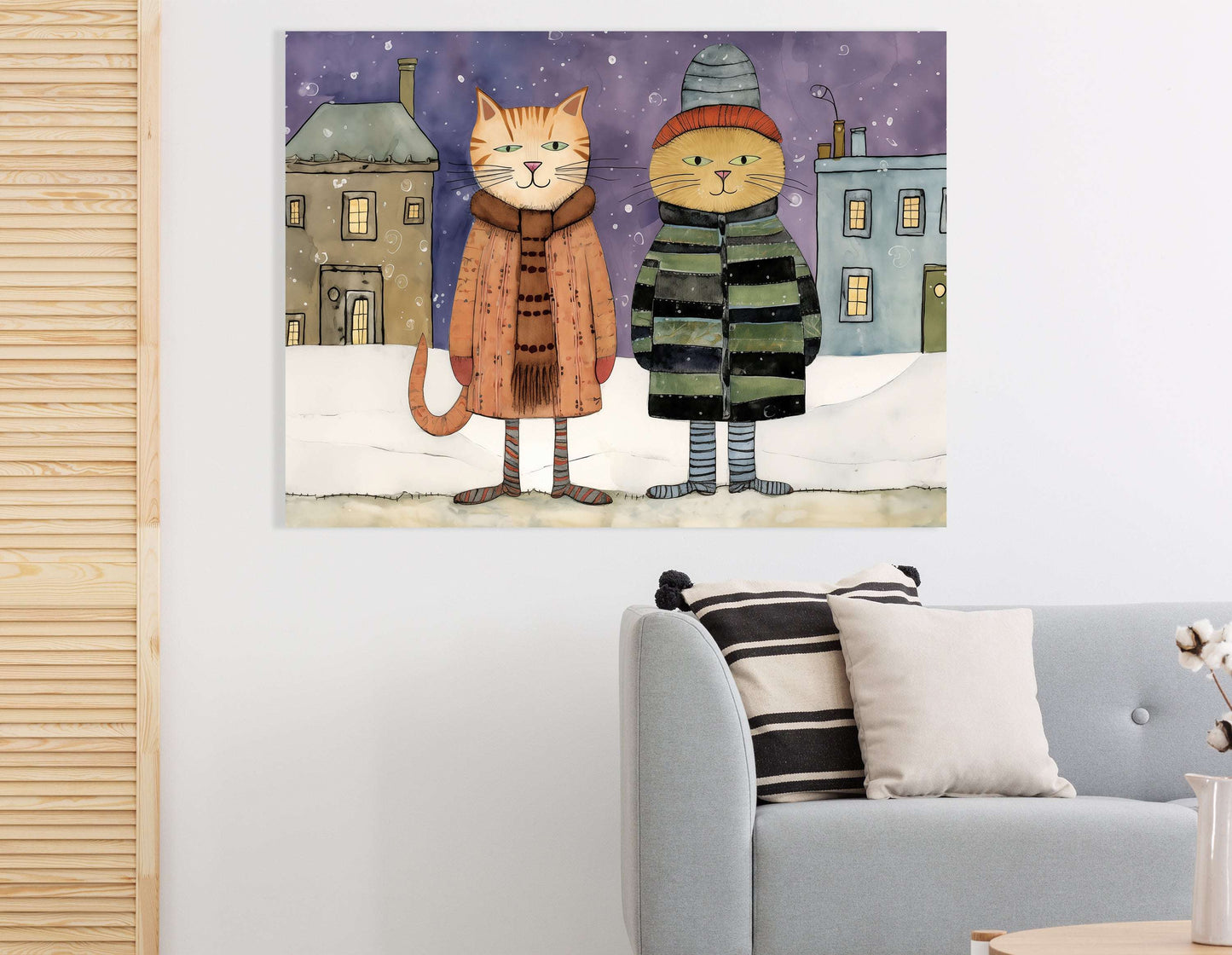 Cats in Winter Town - Canvas Print - Artoholica Ready to Hang Canvas Print