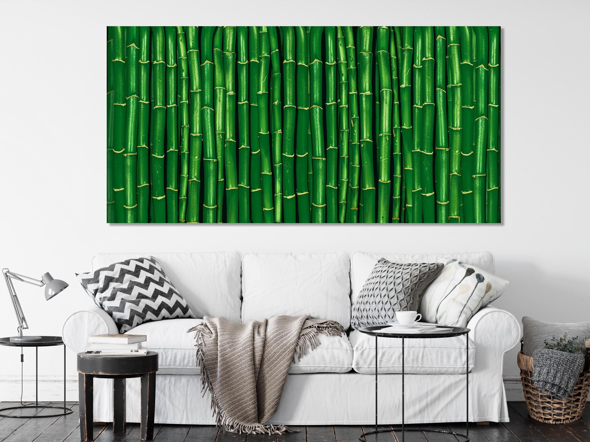 Large Bamboo Forest Canvas Print, Vibrant Green Wall Art, Oversized Zen Nature Artwork, Tranquil Bamboo Canvas for Peaceful Home Decor