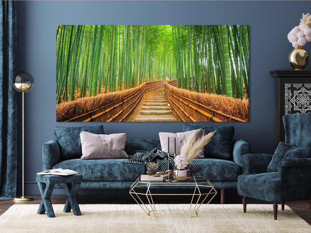 Bamboo Wall Art - Forest Path Canvas Print, Large Nature Wall Art, Green Landscape Photography, Zen Garden Decor for Living Room or Office