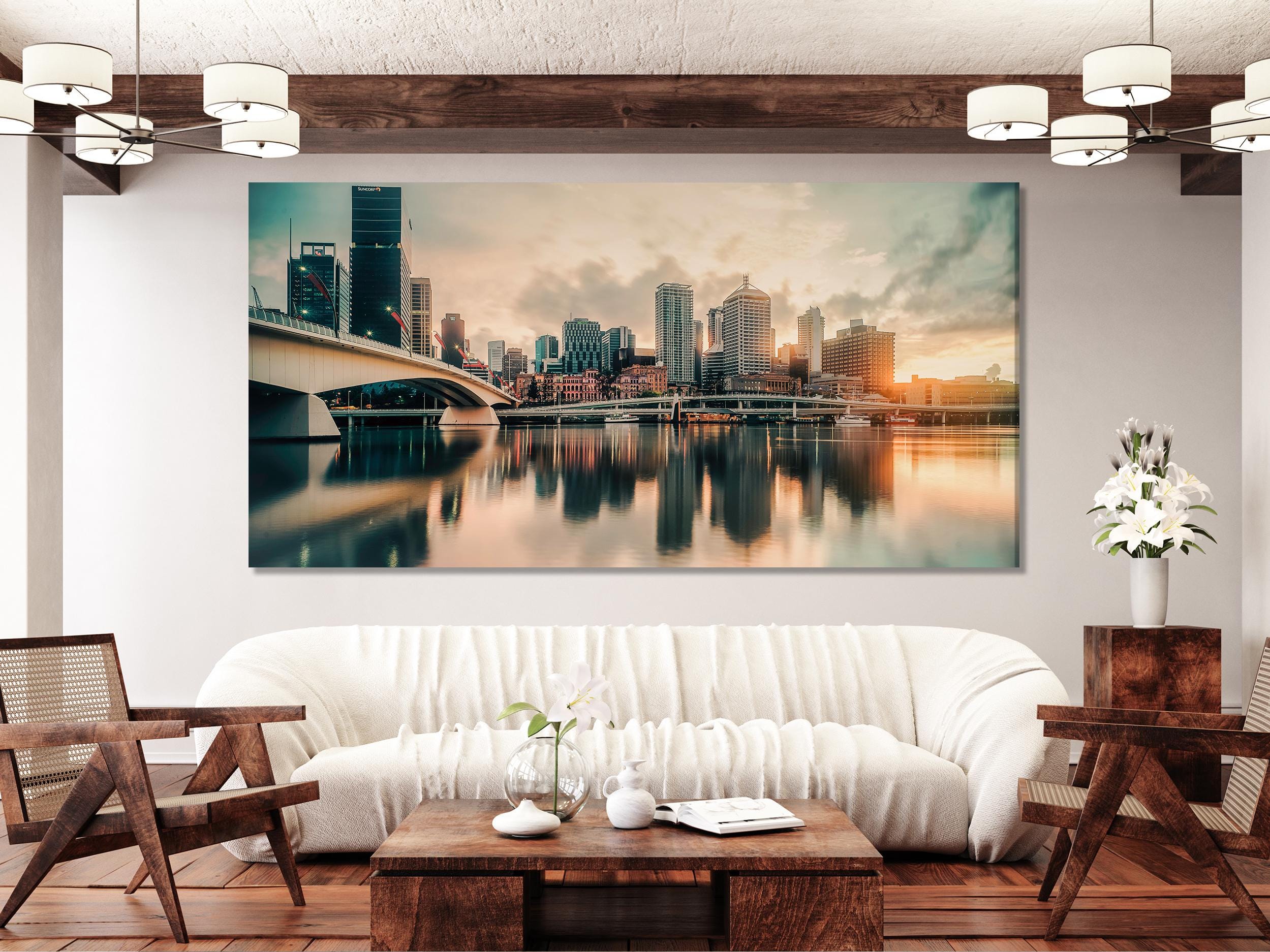 Brisbane Skyline Canvas Print, Large Cityscape Wall Art, Modern Urban Artwork, Sunset River Artwork, Travel Wall Decor for Home or Office