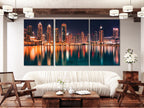 Dubai Skyline at Night Canvas Print – Vibrant Cityscape Wall Art, Modern Urban Dubai Artwork, Modern Cityscape Wall Art for Home & Office