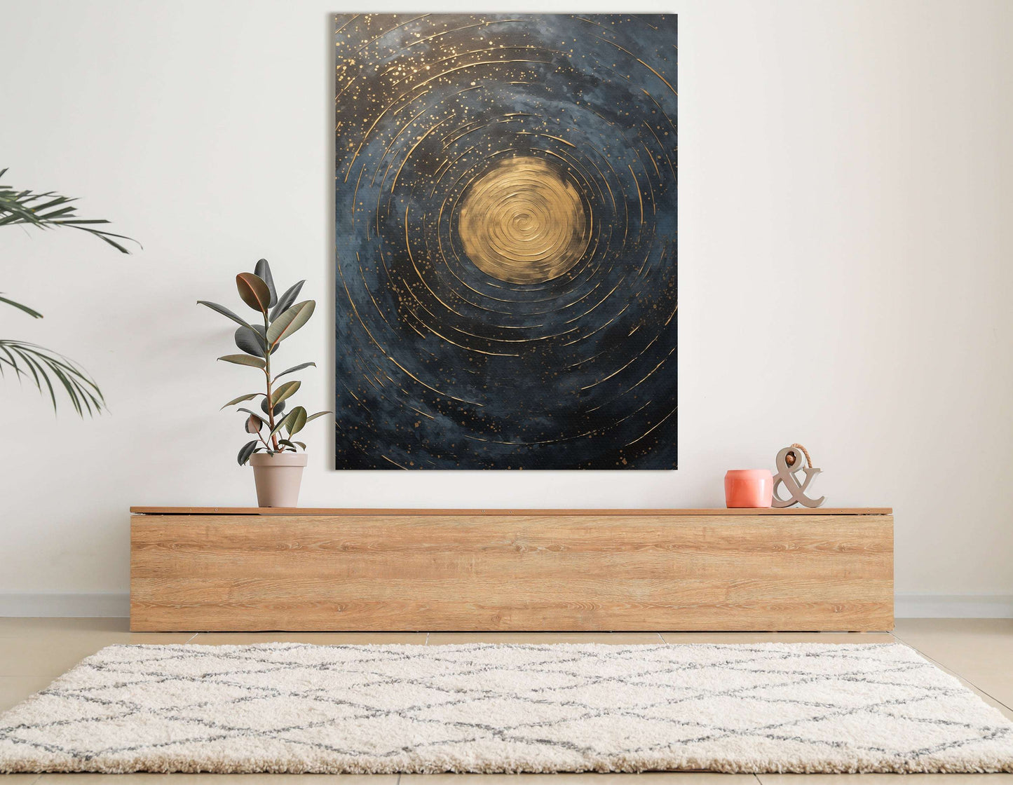 Celestial Gold Swirls on Midnight Blue - Canvas Print - Artoholica Ready to Hang Canvas Print