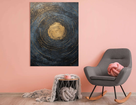 Celestial Gold Swirls on Midnight Blue - Canvas Print - Artoholica Ready to Hang Canvas Print