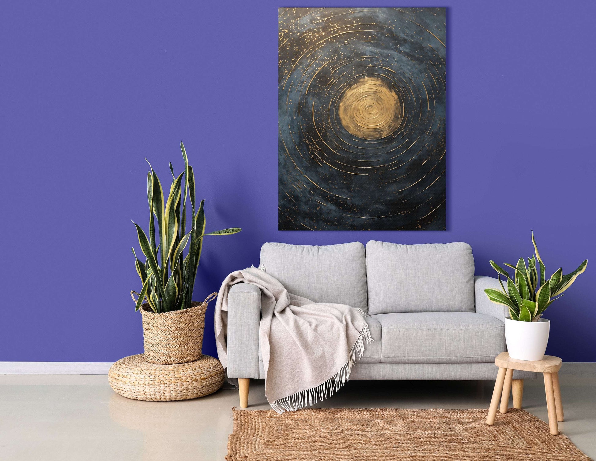 Celestial Gold Swirls on Midnight Blue - Canvas Print - Artoholica Ready to Hang Canvas Print