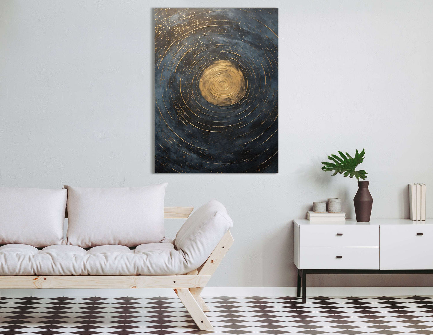 Celestial Gold Swirls on Midnight Blue - Canvas Print - Artoholica Ready to Hang Canvas Print