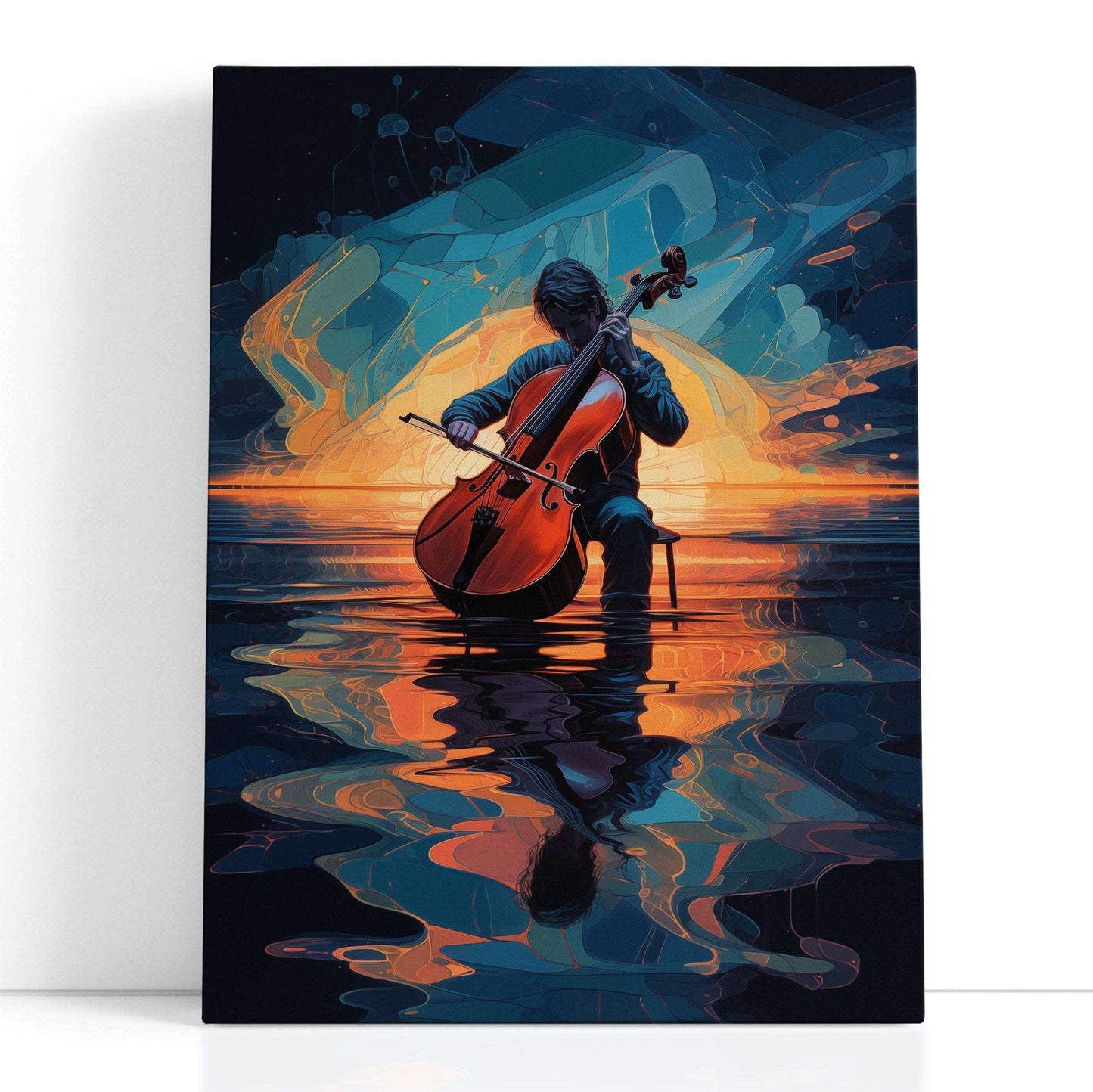 Cellist in Flow of Music - Canvas Print - Artoholica Ready to Hang Canvas Print