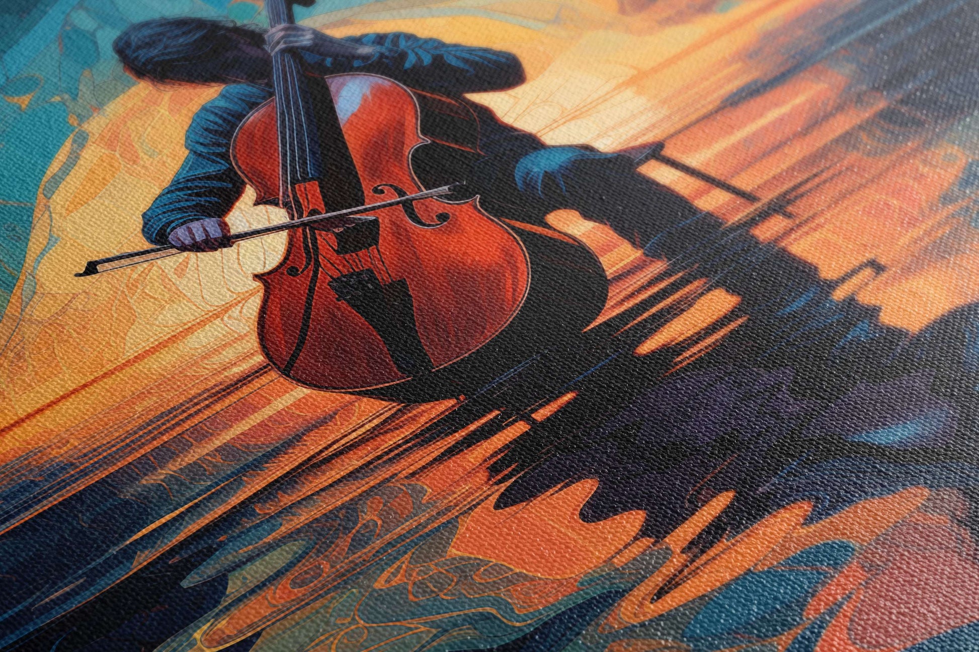 Cellist in Flow of Music - Canvas Print - Artoholica Ready to Hang Canvas Print