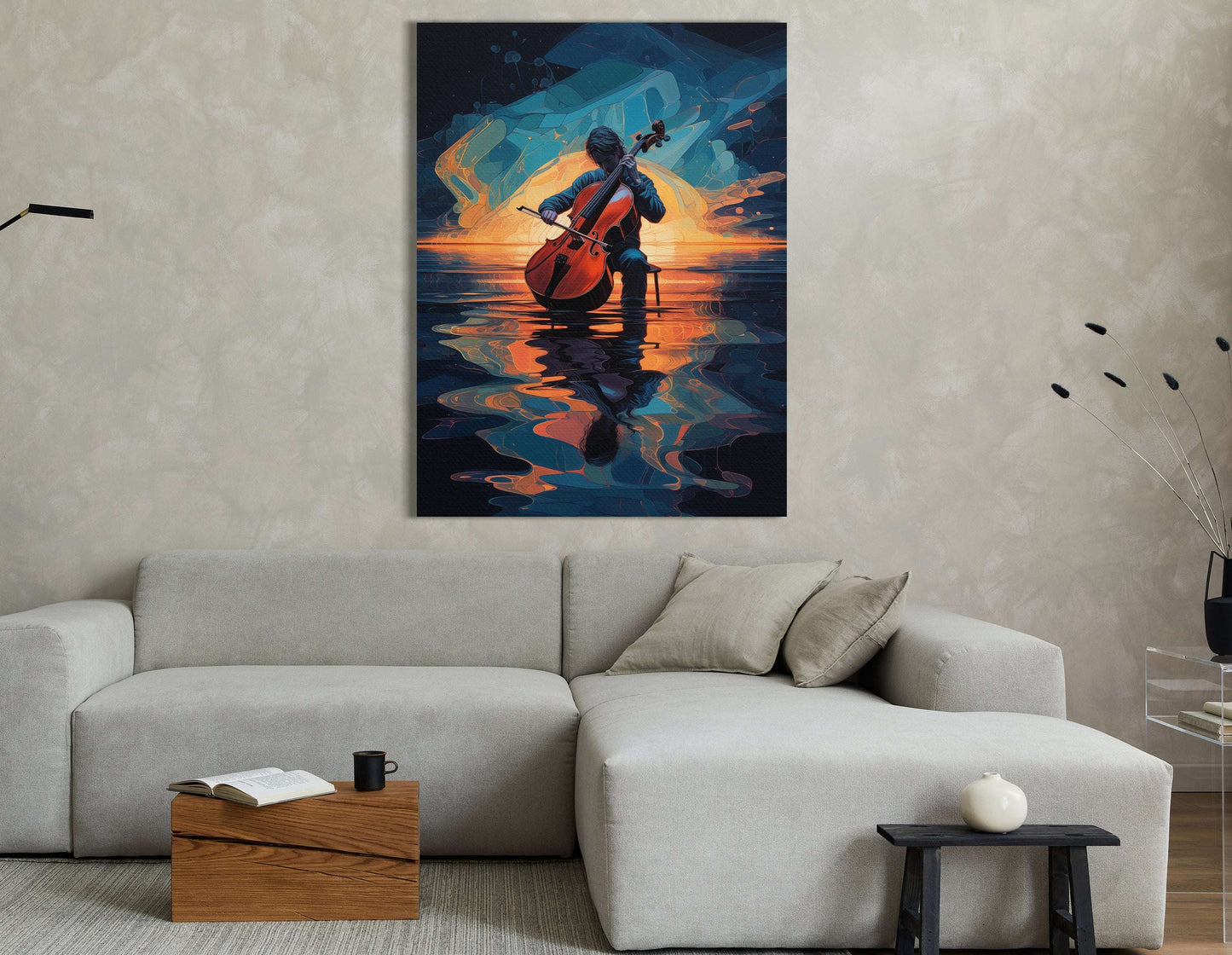 Cellist in Flow of Music - Canvas Print - Artoholica Ready to Hang Canvas Print