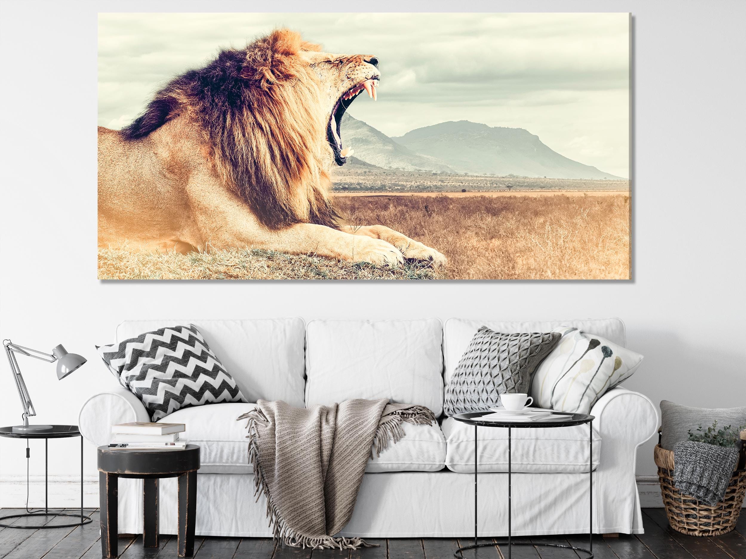 Lion Wall Art - Large Wildlife Canvas Print, Roaring Wild Lion Artwork, Oversized Lion Art Print, Modern Wildlife Wall Decor, Lion Art Gift