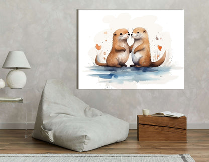 Charming Otters in Love - Canvas Print - Artoholica Ready to Hang Canvas Print