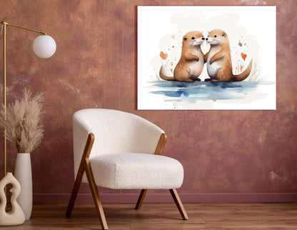 Charming Otters in Love - Canvas Print - Artoholica Ready to Hang Canvas Print