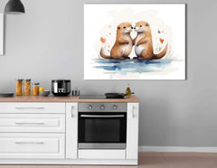 Charming Otters in Love - Canvas Print - Artoholica Ready to Hang Canvas Print