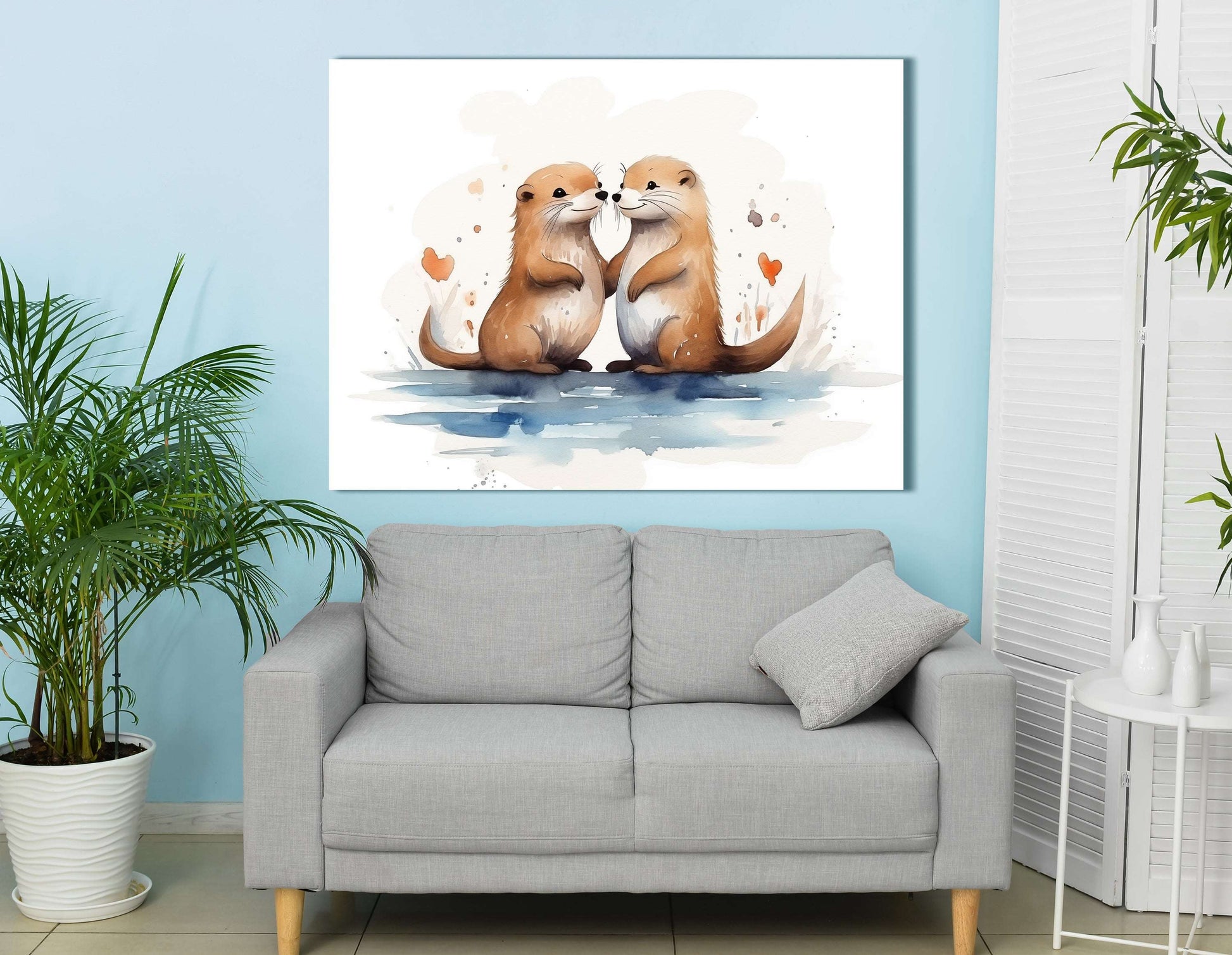 Charming Otters in Love - Canvas Print - Artoholica Ready to Hang Canvas Print