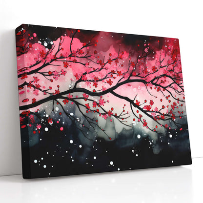 Cherry Blossom Tree Branch in Snow - Canvas Print - Artoholica Ready to Hang Canvas Print