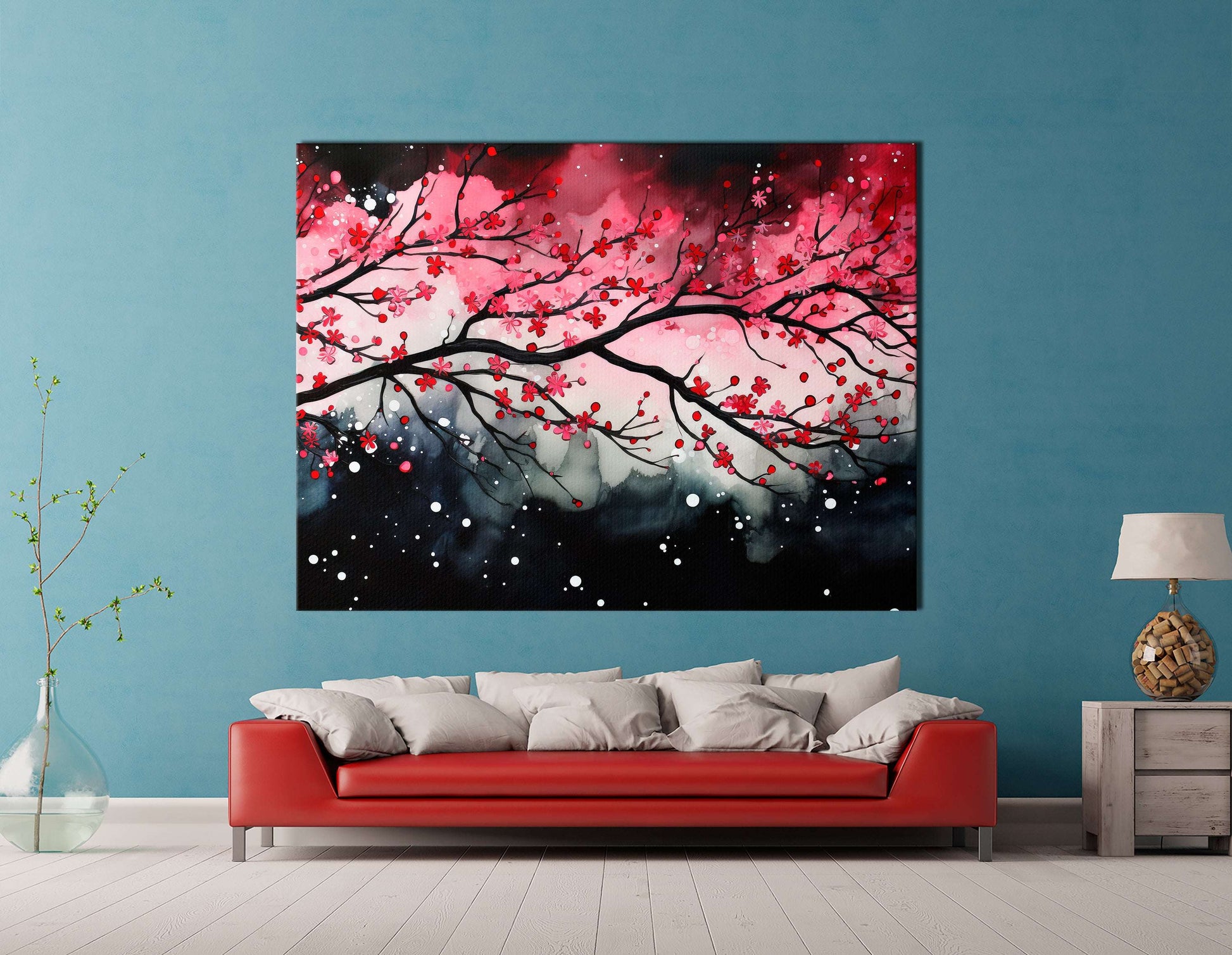 Cherry Blossom Tree Branch in Snow - Canvas Print - Artoholica Ready to Hang Canvas Print