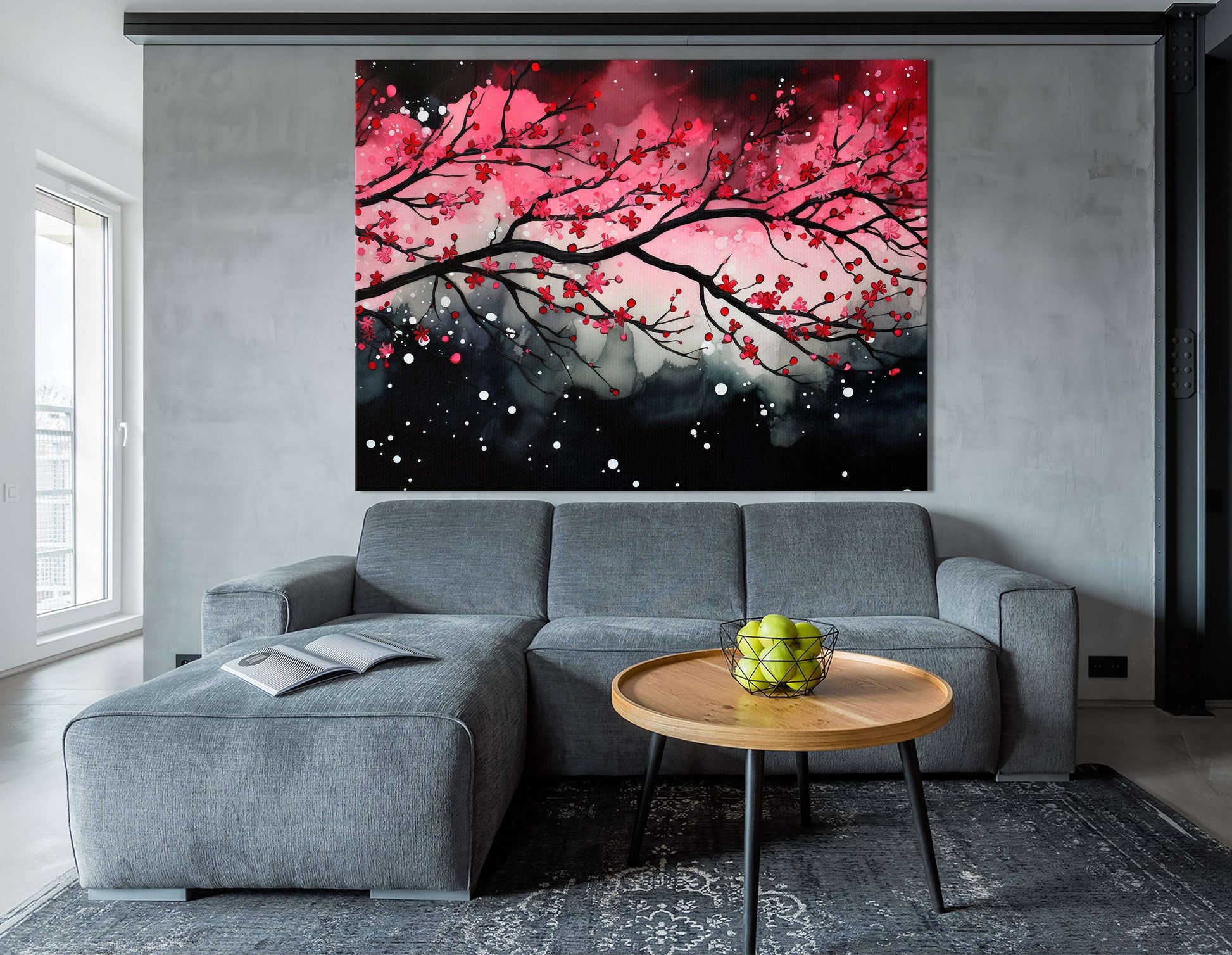 Cherry Blossom Tree Branch in Snow - Canvas Print - Artoholica Ready to Hang Canvas Print