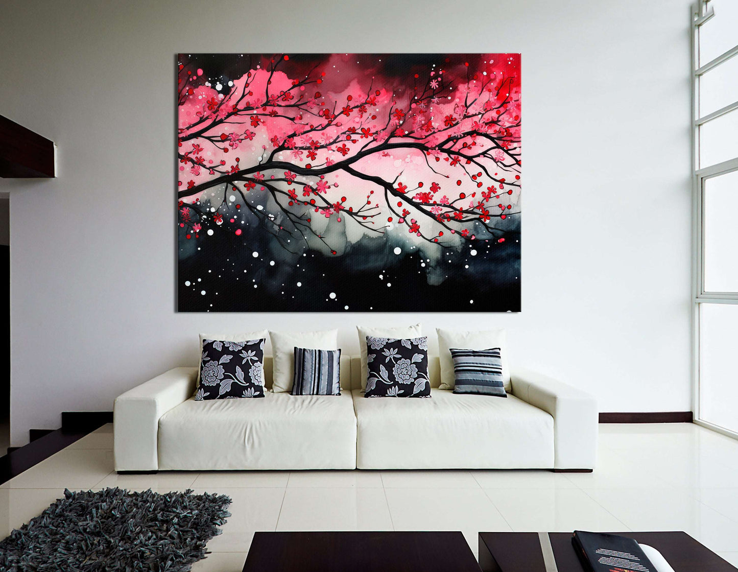 Cherry Blossom Tree Branch in Snow - Canvas Print - Artoholica Ready to Hang Canvas Print