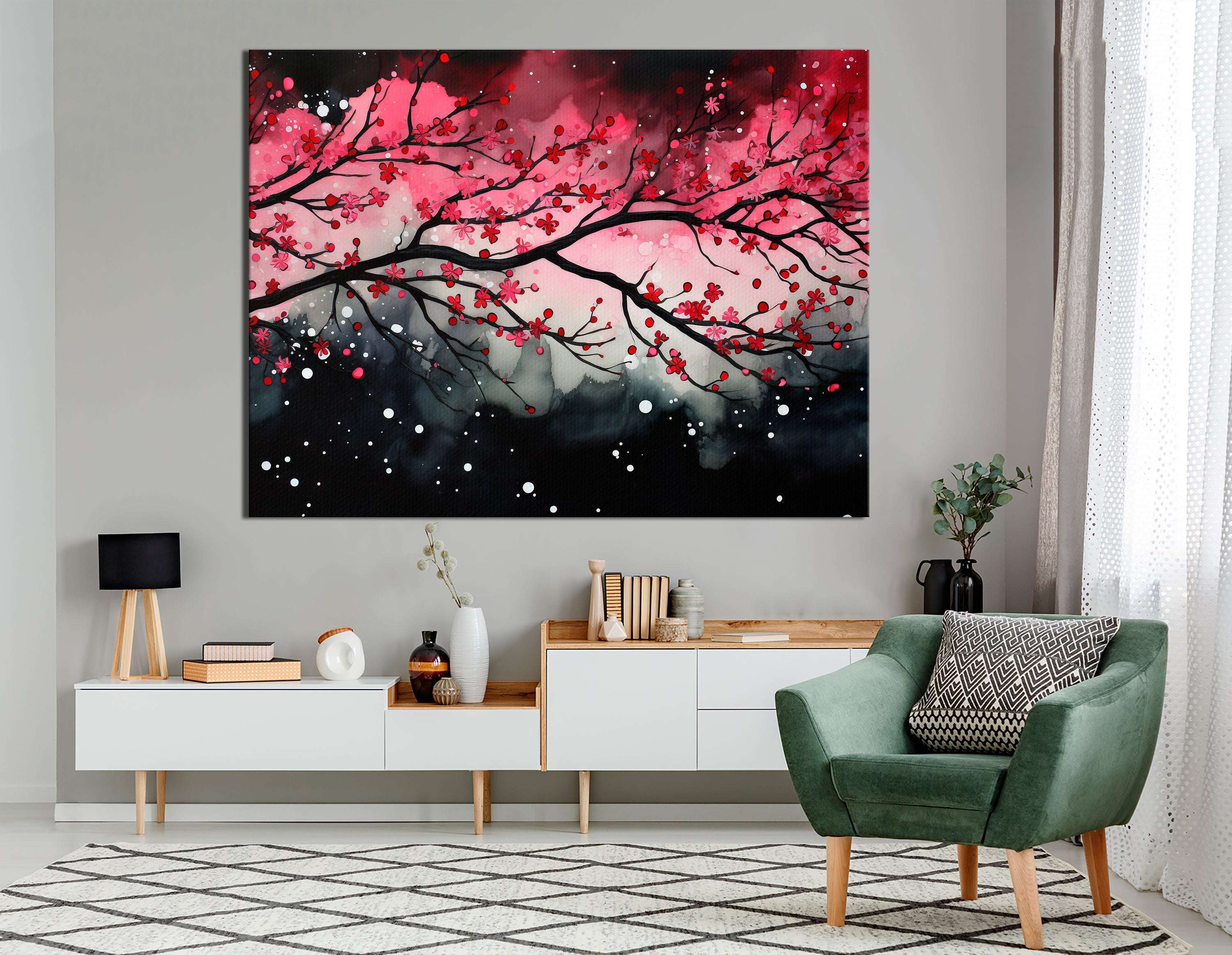 Cherry Blossom Tree Branch in Snow - Canvas Print - Artoholica Ready to Hang Canvas Print