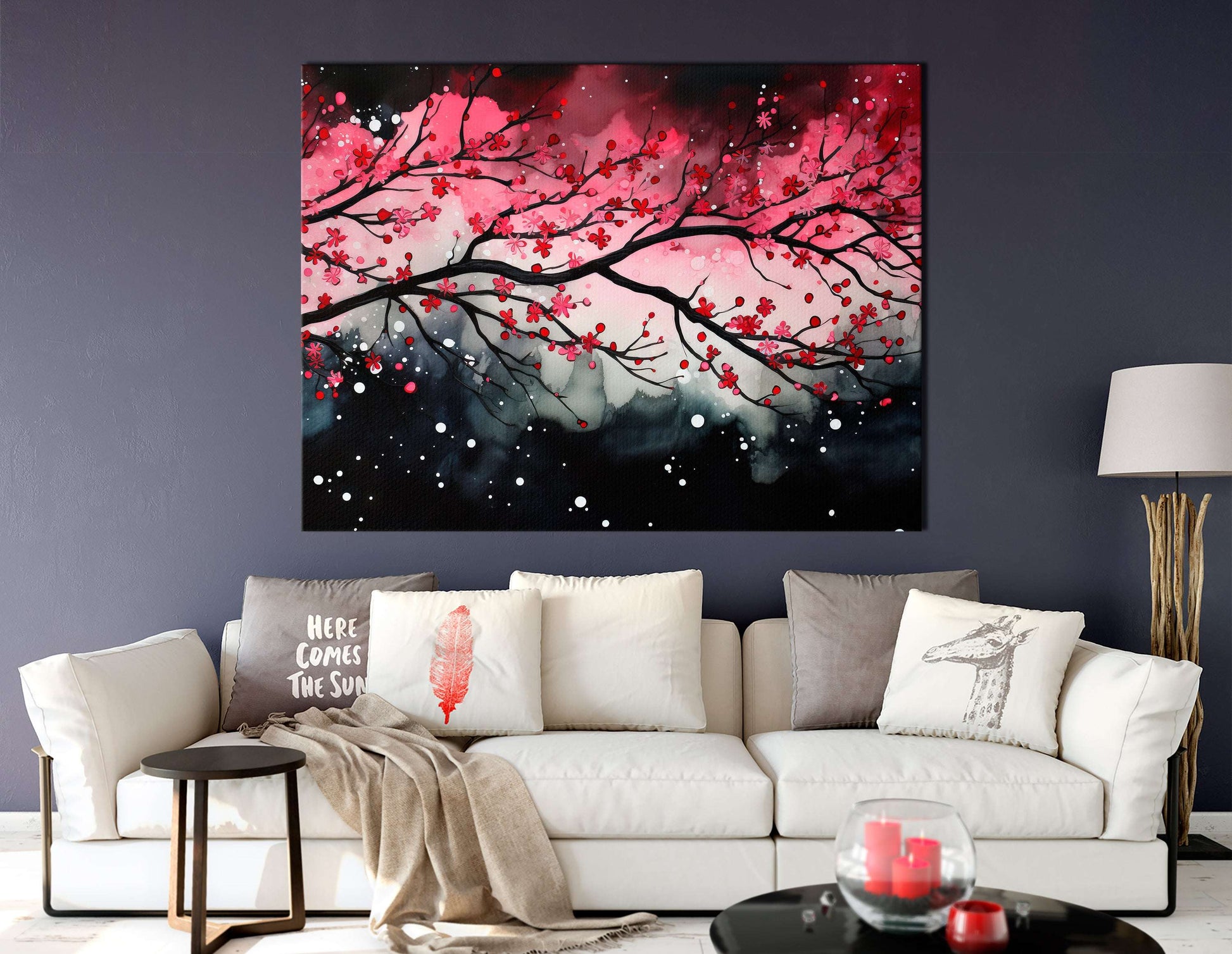 Cherry Blossom Tree Branch in Snow - Canvas Print - Artoholica Ready to Hang Canvas Print