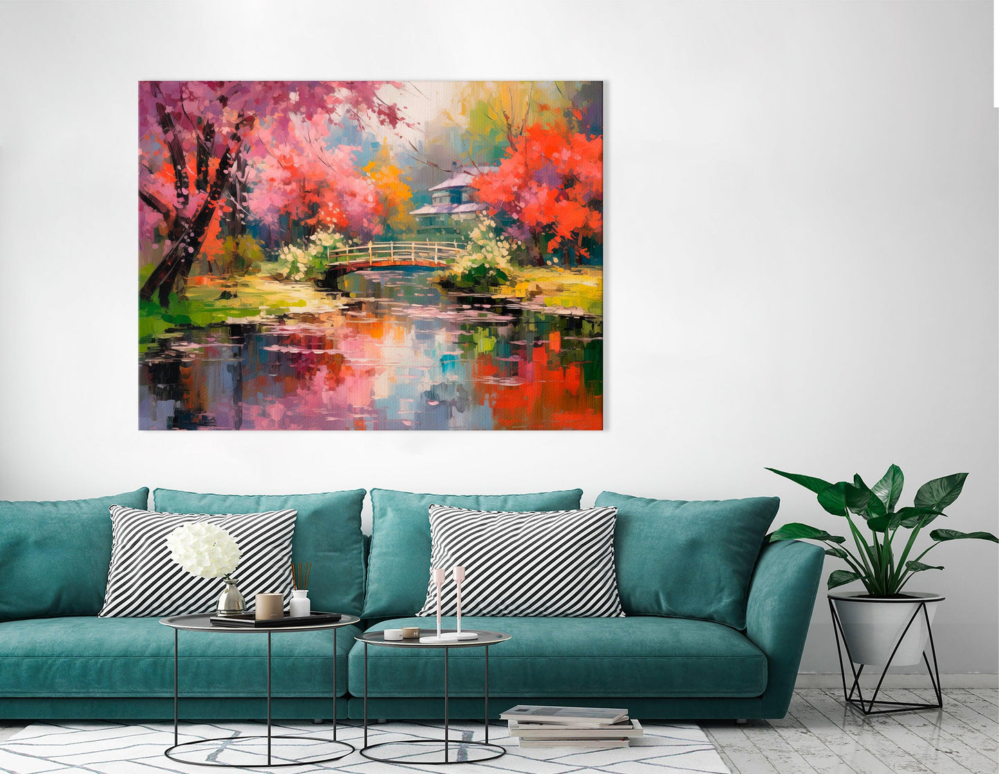 Cherry Blossom Trees in a Japanese Garden - Canvas Print - Artoholica Ready to Hang Canvas Print