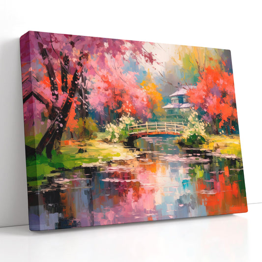Cherry Blossom Trees in a Japanese Garden - Canvas Print - Artoholica Ready to Hang Canvas Print