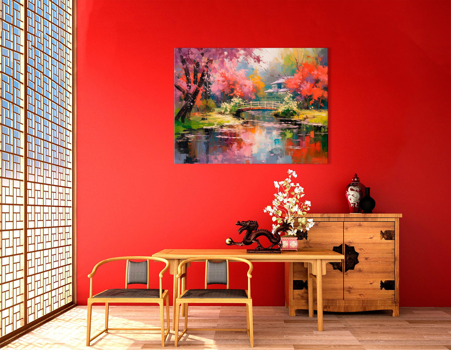 Cherry Blossom Trees in a Japanese Garden - Canvas Print - Artoholica Ready to Hang Canvas Print