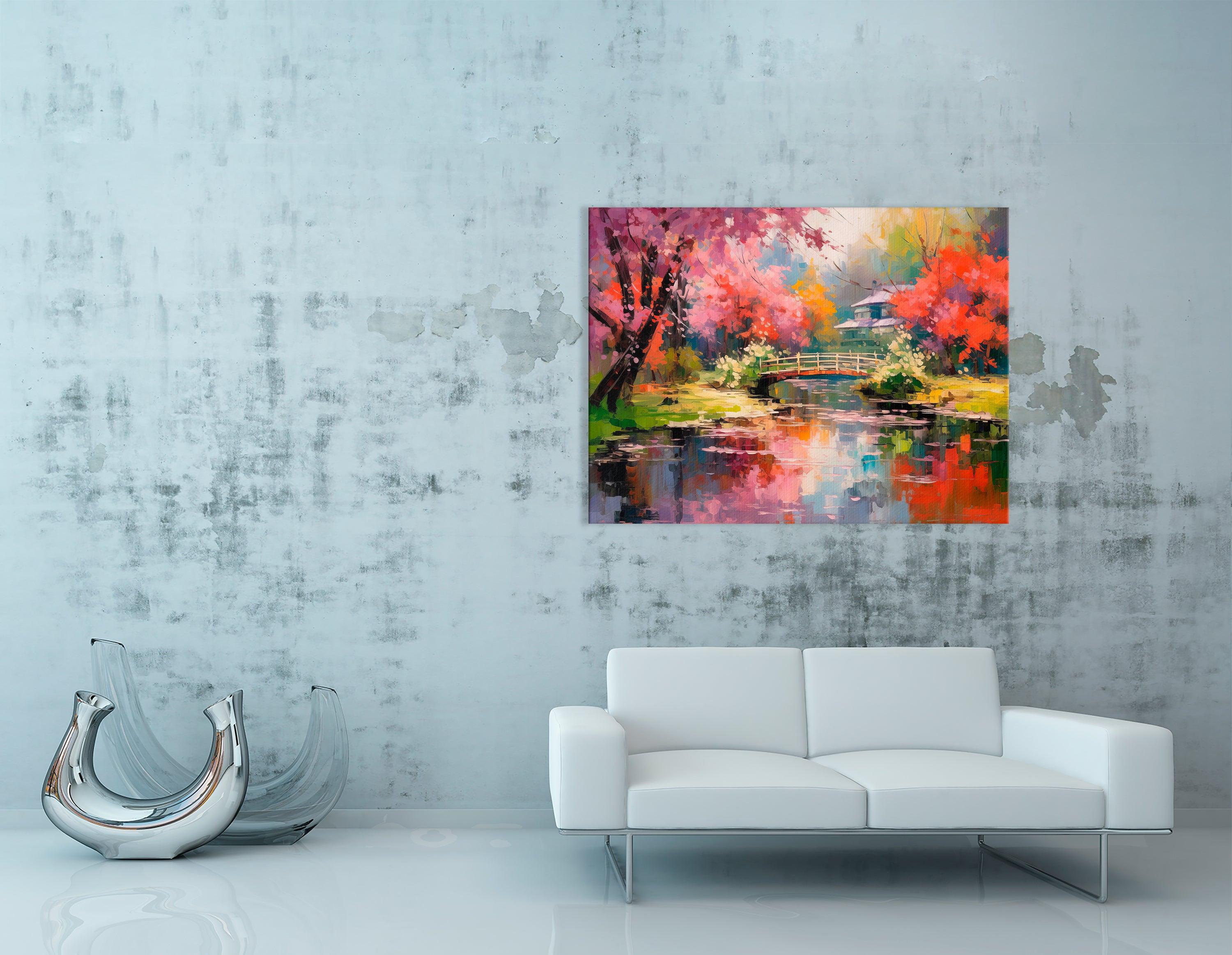 Cherry Blossom Trees in a Japanese Garden - Canvas Print - Artoholica Ready to Hang Canvas Print