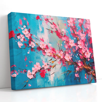 Cherry Blossoms on Blue Background - Canvas Print - Artoholica Ready to Hang Canvas Print