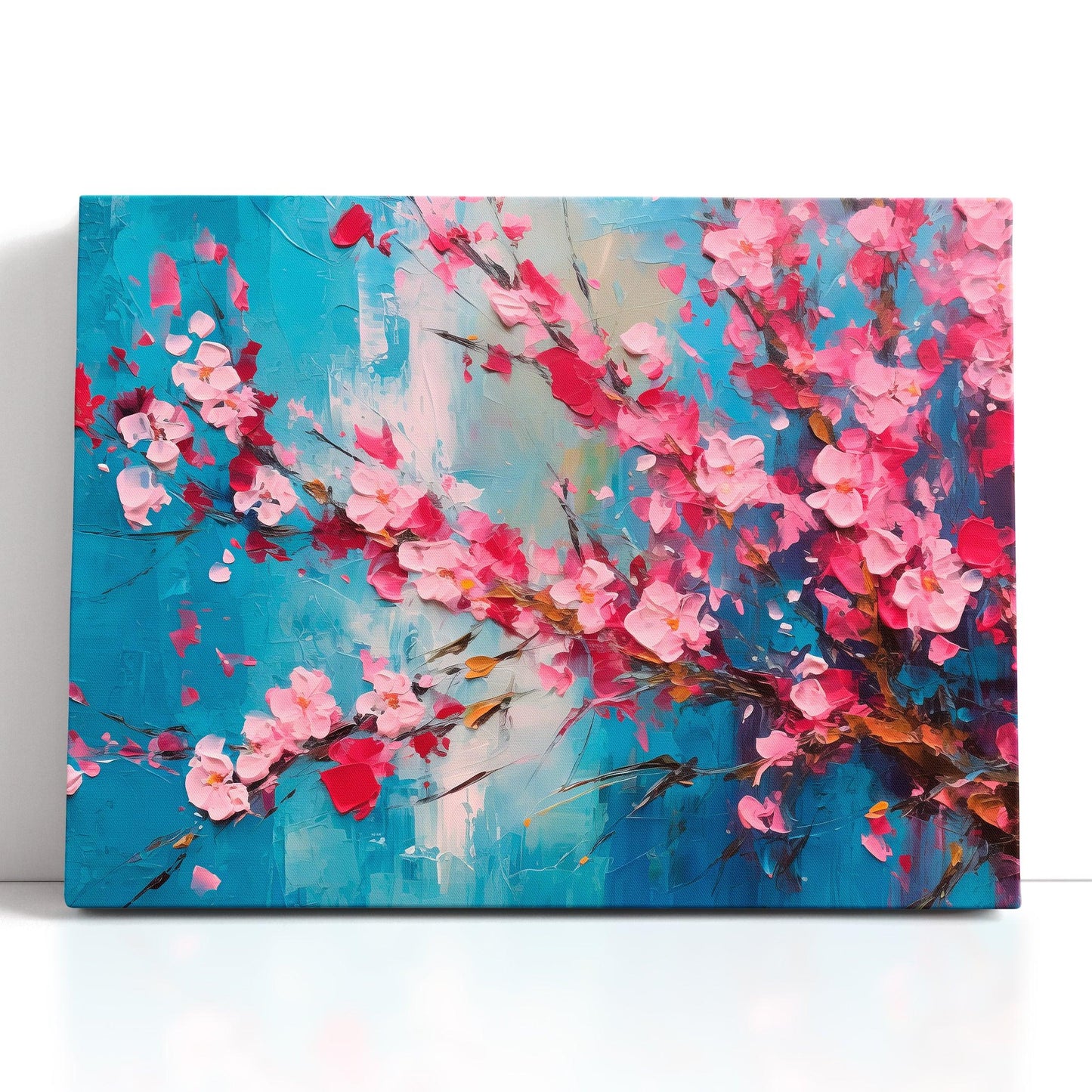 Cherry Blossoms on Blue Background - Canvas Print - Artoholica Ready to Hang Canvas Print