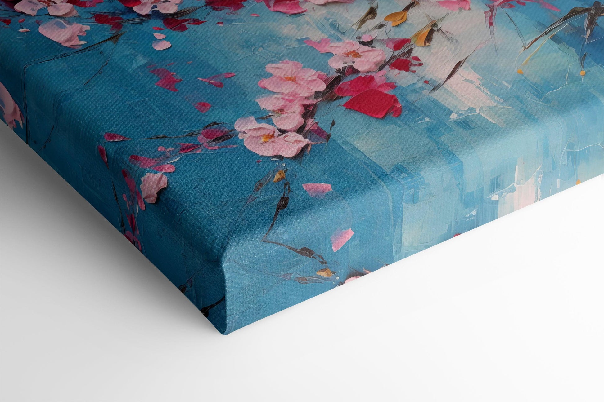 Cherry Blossoms on Blue Background - Canvas Print - Artoholica Ready to Hang Canvas Print