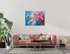 Cherry Blossoms on Blue Background - Canvas Print - Artoholica Ready to Hang Canvas Print
