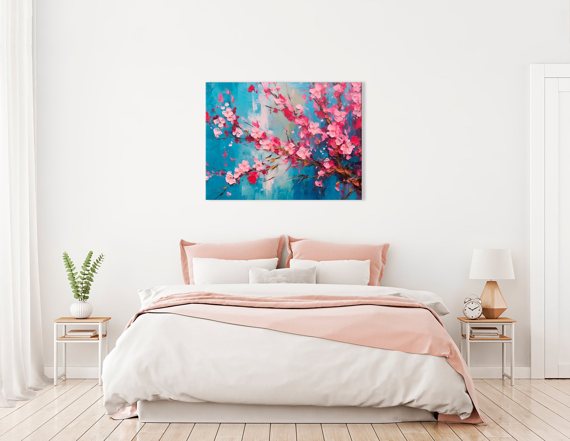 Cherry Blossoms on Blue Background - Canvas Print - Artoholica Ready to Hang Canvas Print