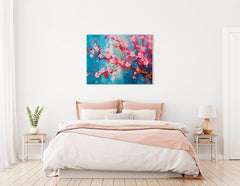 Cherry Blossoms on Blue Background - Canvas Print - Artoholica Ready to Hang Canvas Print