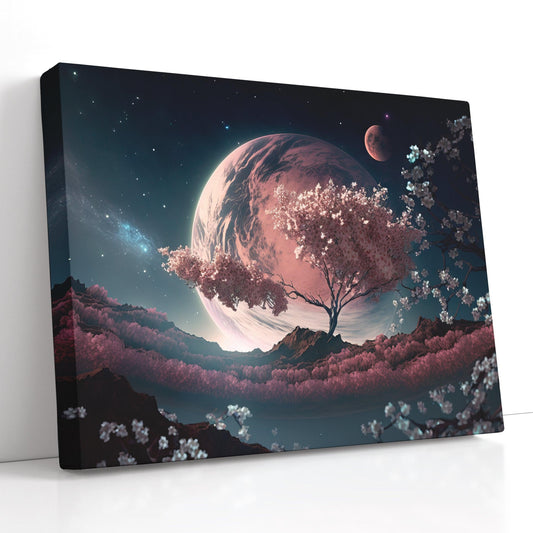 Cherry Tree under Pink Moon - Canvas Print - Artoholica Ready to Hang Canvas Print