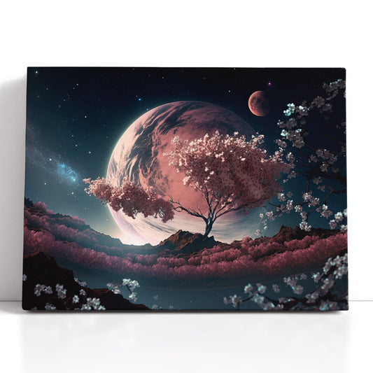 Cherry Tree under Pink Moon - Canvas Print - Artoholica Ready to Hang Canvas Print