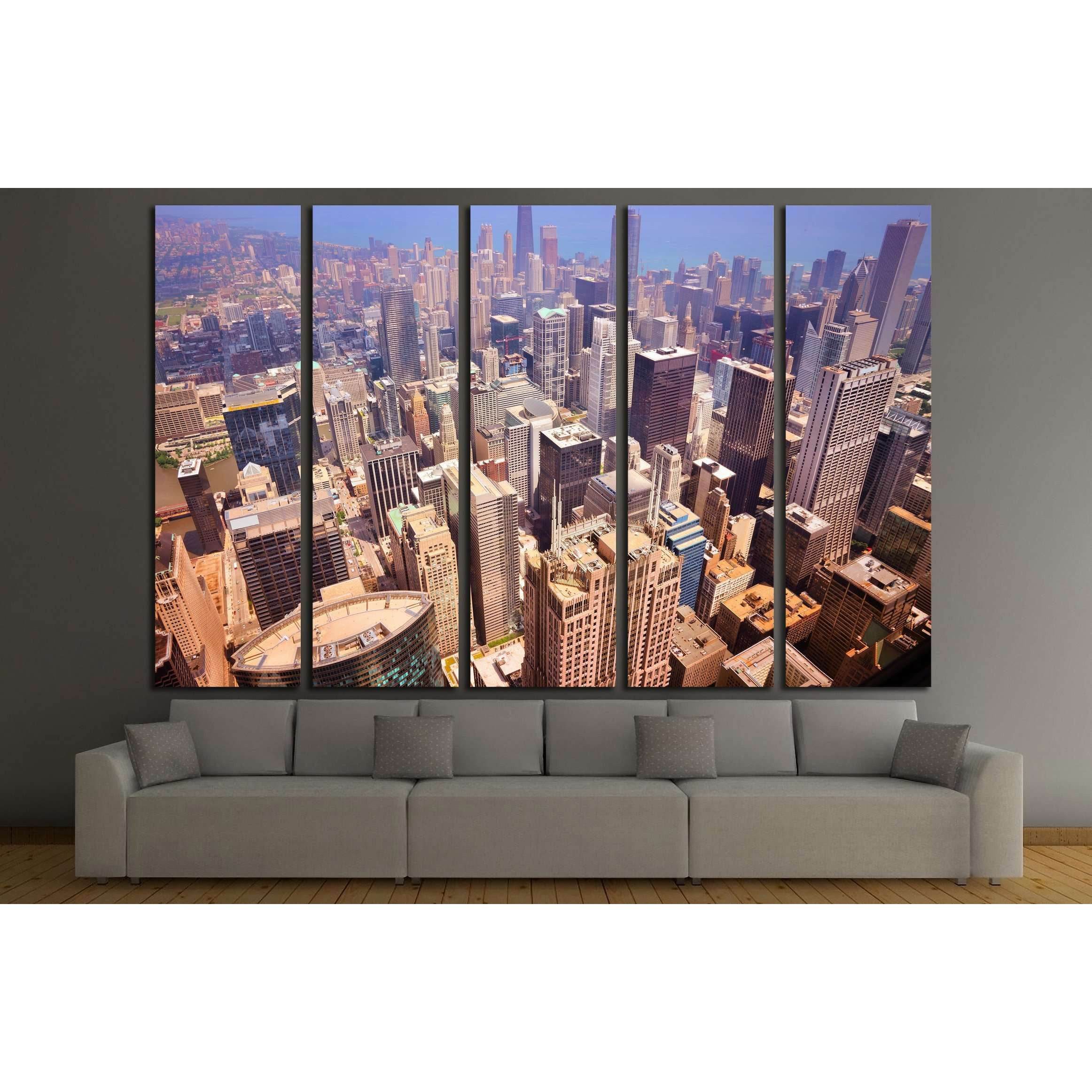Chicago aerial view. Filtered color style. №2725 Ready to Hang Canvas PrintCanvas art arrives ready to hang, with hanging accessories included and no additional framing required. Every canvas print is hand-crafted, made on-demand at our workshop and exper