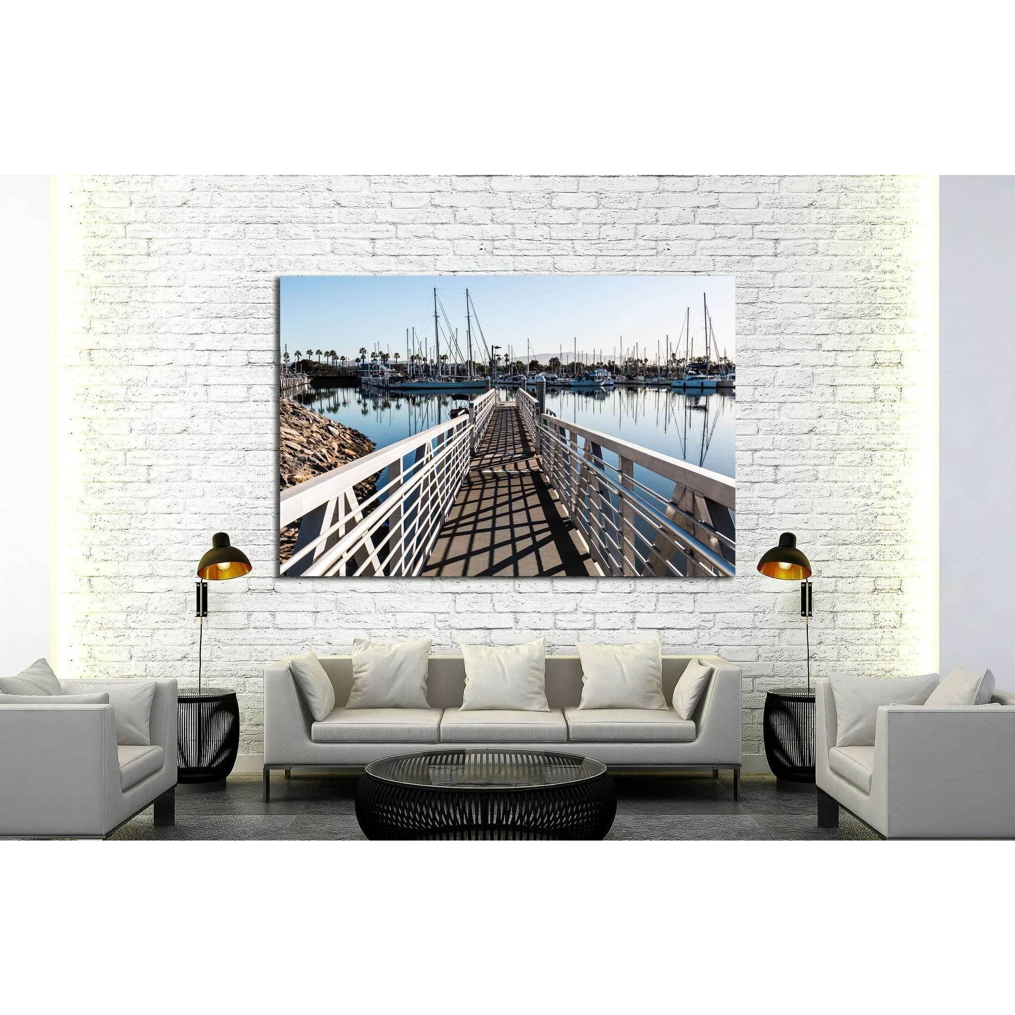 Chula Vista Bayfront park boat launch ramp with boats moored in marina №2105 Ready to Hang Canvas PrintCanvas art arrives ready to hang, with hanging accessories included and no additional framing required. Every canvas print is hand-crafted, made on-dema
